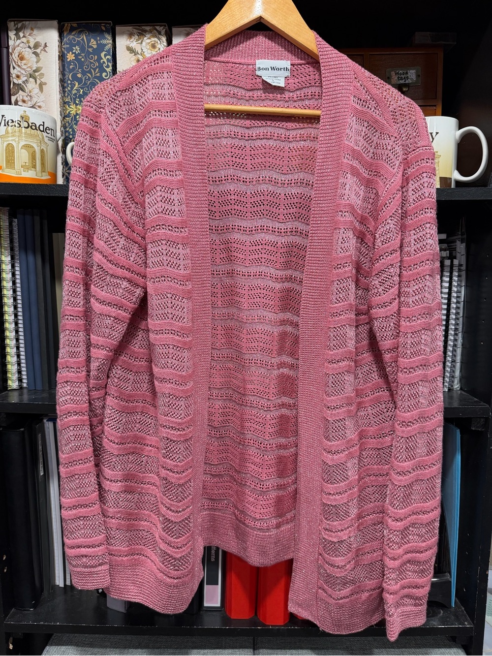 Bon Worth Rose Pink Open-Front Knit Cardigan